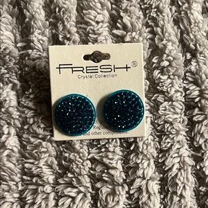 Fresh Crystal Collection Teal and Dark Blue Earrings